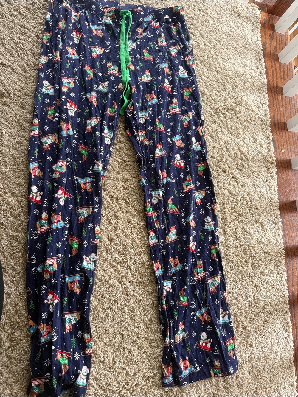 Navy Holiday Snowman Pajama Pants - Green Drawstring